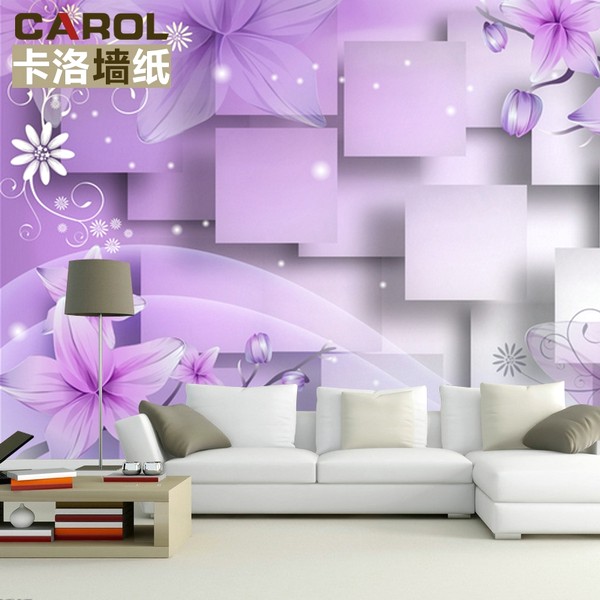 Ide Desain 3D Wallpaper Dinding Ruang Tamu Minimalis Motif Bunga Modern Nyaman Mempesona Cantik NaturalTerbaru Warna Ungu
