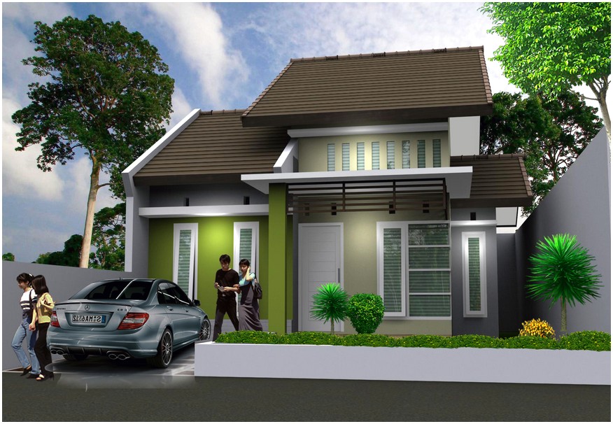 Konsep model desain rumah minimalis 1 lantai mewah nyaman elegan warna hijau abu abu modern terbaru istimewa tampak depan