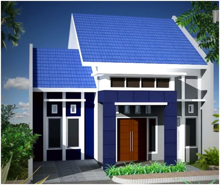 Model desain rumah minimalis 1 lantai mewah nyaman elegan warna biru mempesona tampak depan