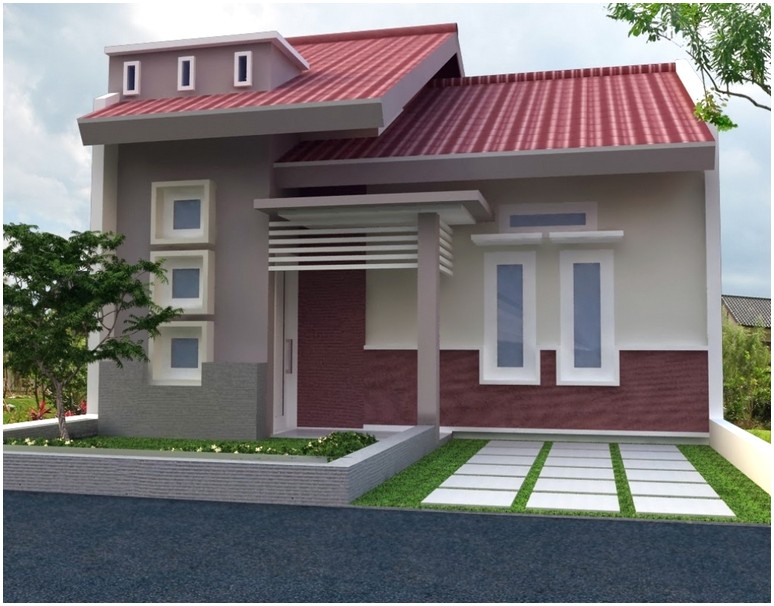 Model desain rumah minimalis 1 lantai mewah nyaman elegan warna krem tampak depan terbaru masa kini
