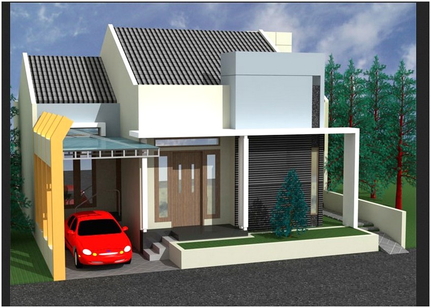 Model desain rumah minimalis 1 lantai mewah nyaman elegan warna krem tampak depan