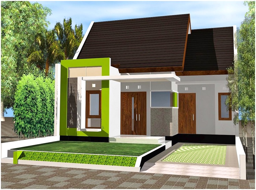 Model desain rumah minimalis 1 lantai modern elegan asri warna hijau daun muda masa kini