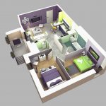 Denah Rumah Minimalis 1 Lantai Tanpa Garasi Dengan 2 Kamar Tidur3D