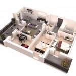 Denah Rumah Minimalis Sederhana 1 Lantai 2 Kamar Terbaru 3D Gambar Besar